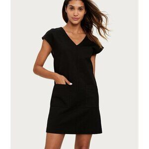 Michael Stars Karla V-Neck Ponte Shift Dress With Pockets Black Women's Small